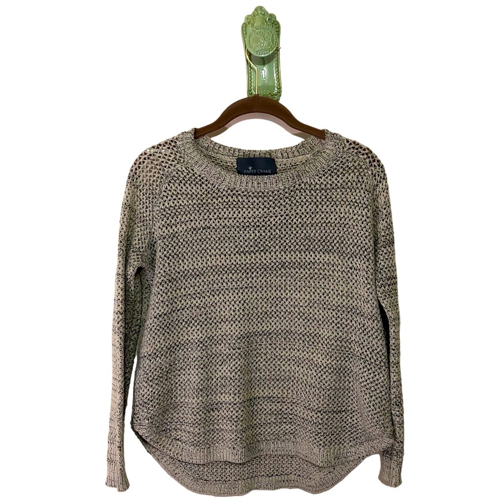 Paper Crane Anthropologie Light Sweater Open Knit Weave Semi Sheer White Black